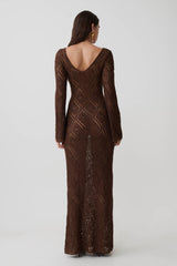 Chelsea Lurex Crochet Maxi Dress - Bronze