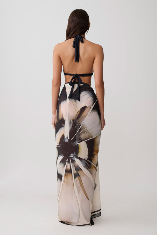 Noa Chiffon Scarf Sarong - Ivory Base Floral Print
