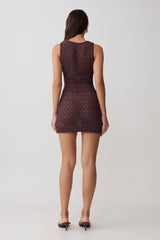 Cherly Knit Crochet Mini Dress - Chocolate