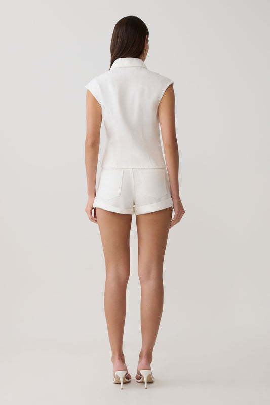 Krissy Rolled Hem Denim Shorts - White