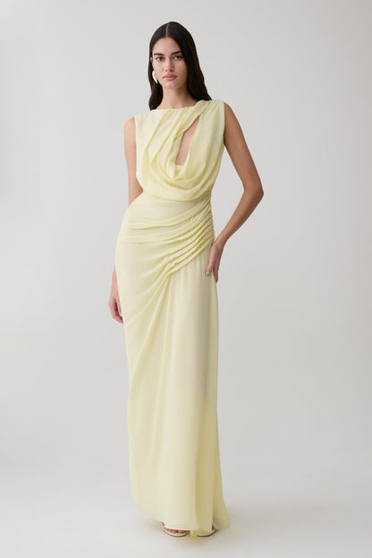 Oria Chiffon Maxi Dress - Pastel Lemon