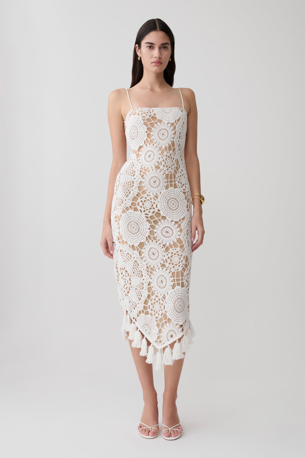 Delta Crochet Halter Midi Dress - White