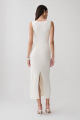 Boston Boat Neck Sleeveless Midi Dress - Ivory