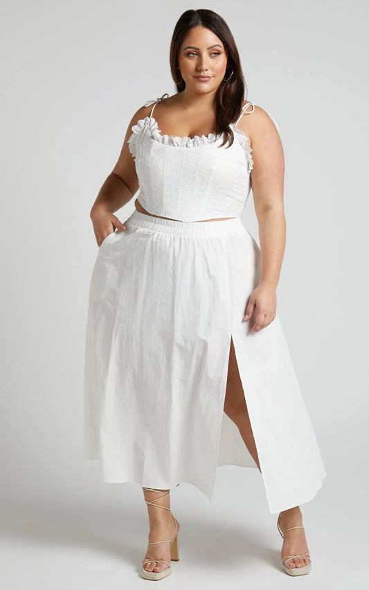 Annika Midi Skirt - Side Split A Line Skirt in Ivory