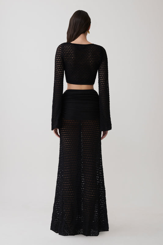Mania Crochet Maxi Skirt With Hardware - Black