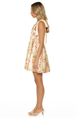Brilliana Yellow Bloom Mini Dress