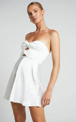 Almaeh Mini Dress - Twist Front Cut Out Strapless Slip Dress in White
