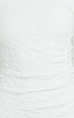 Abbie Mini Dress - Textured Jersey Tip Shoulder Ruched Bodycon Dress in White