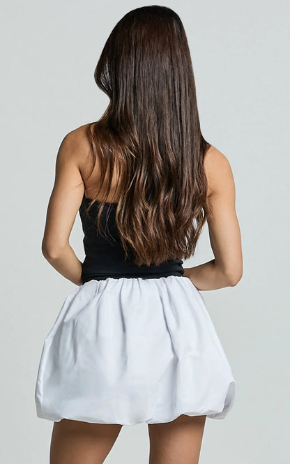 Abbey Mini Skirt - Bubble Hem Skirt in White