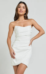 Akara Mini Dress - Strapless Wrap Dress in White