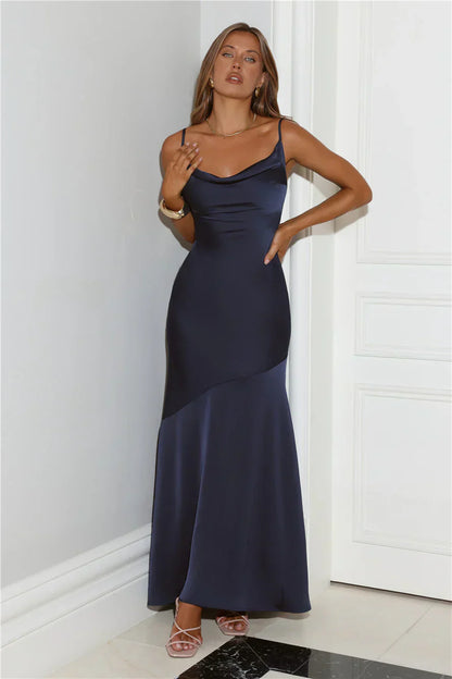 Brilliant Belle Satin Maxi Dress Navy