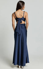 Adora Maxi Dress - V Neck Cut Out Dress in Navy