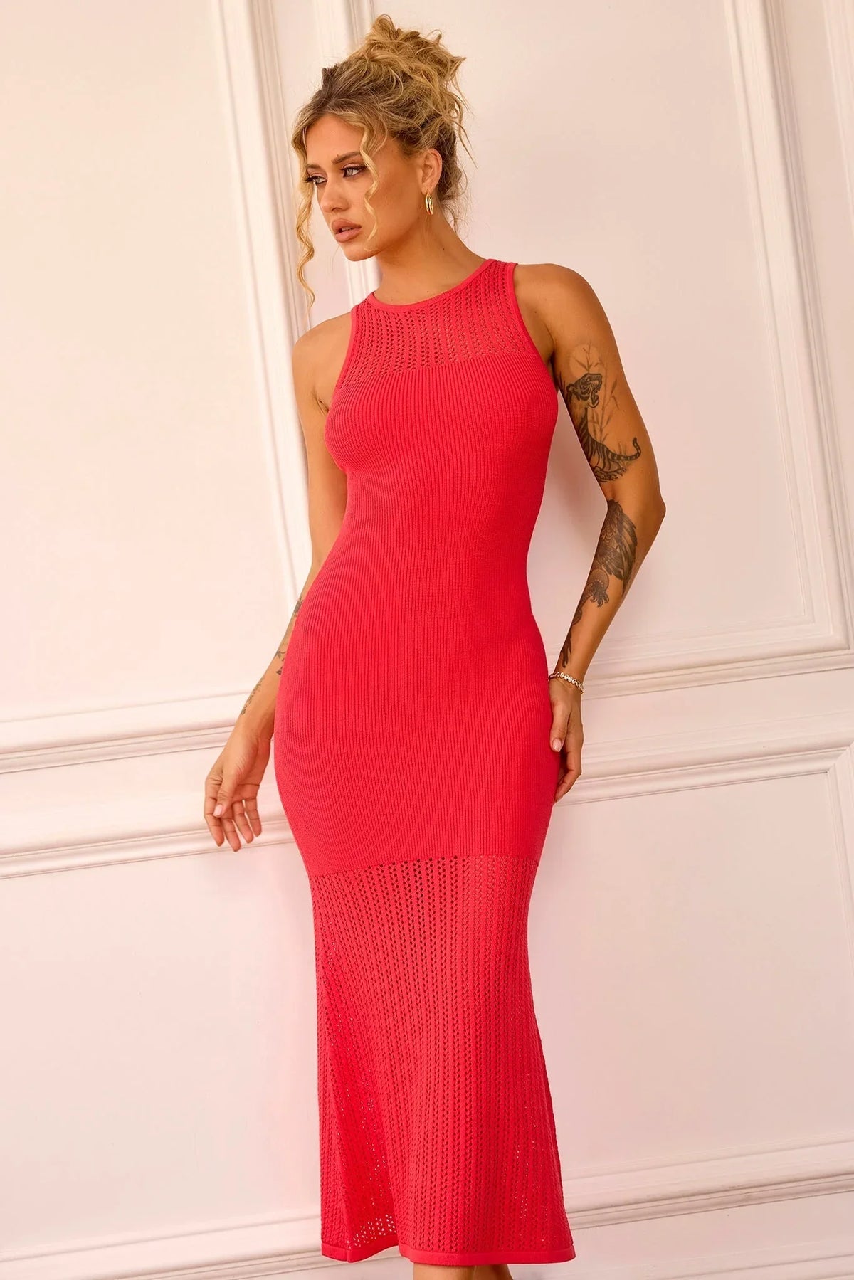 Butterfly Effect Knit Midi Dress - Red