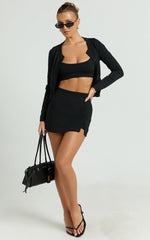 Allie Skort - High Waisted Thigh Split Mini Skort in Black