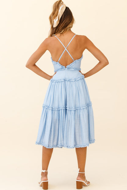 Laney Low Back Cami Strap Midi Dress Steel Blue
