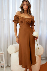 Linka Off-Shoulder Tie Back Midi Dress Chocolate