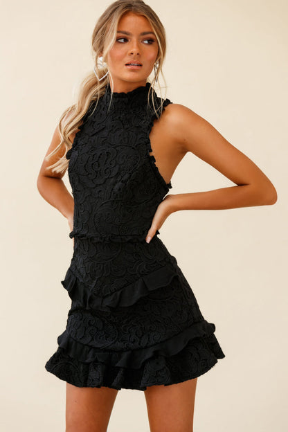 Osiris Sleeveless High Neck Lace Dress Black