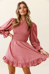 Marianna Long Sleeve Shirred Bust Dress Rose