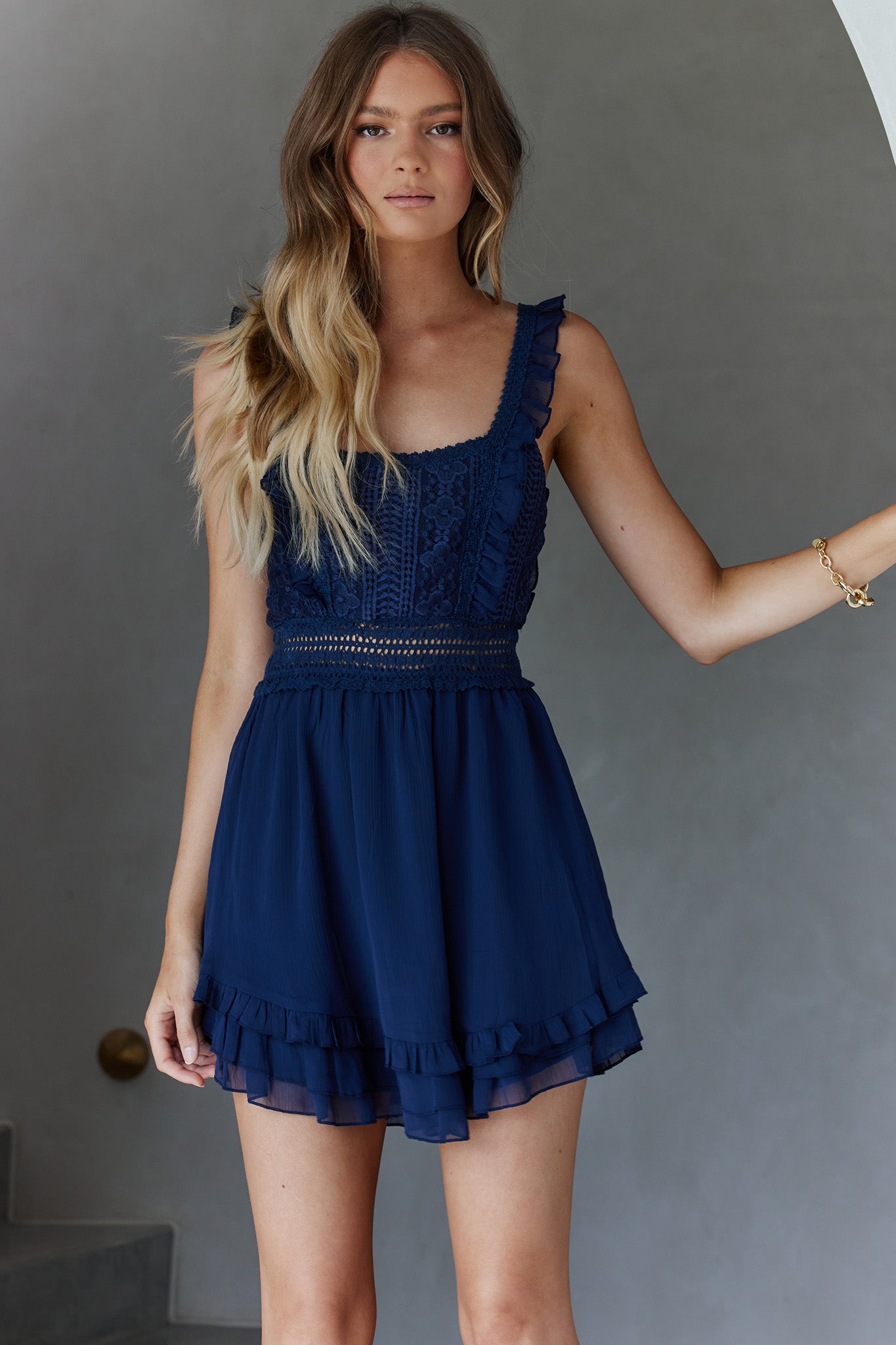 Winnie Lace Bodice Tie-Up Back Dress Navy