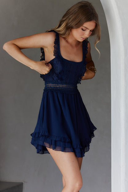 Winnie Lace Bodice Tie-Up Back Dress Navy