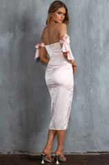 Engelique Tied Sleeve Midi Dress Blush