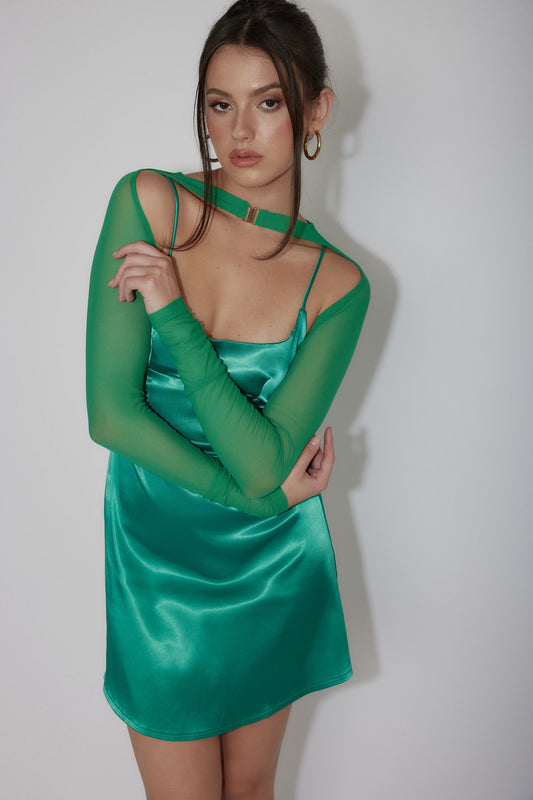 Moon Rising Faux Bolero Mini Dress Green