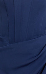 Avery Midi Dress - Strapless Draped Side Split Dress in Navy