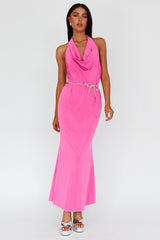 Emmi Cowl Neck Diamante Rope Dress Magenta