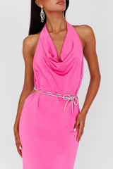 Emmi Cowl Neck Diamante Rope Dress Magenta