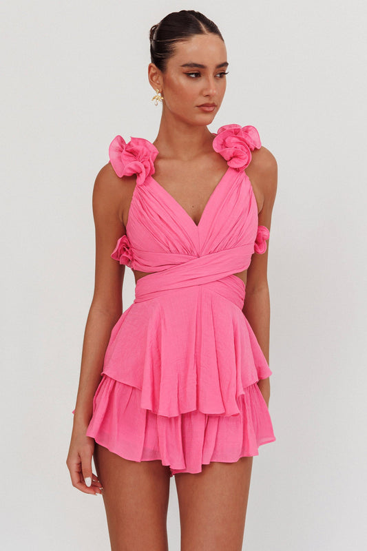 Madara Lace-Up Back Romper Pink