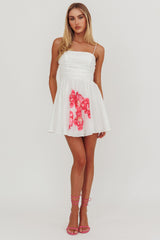 Festivity Flared Bow Floral Mini Dress White