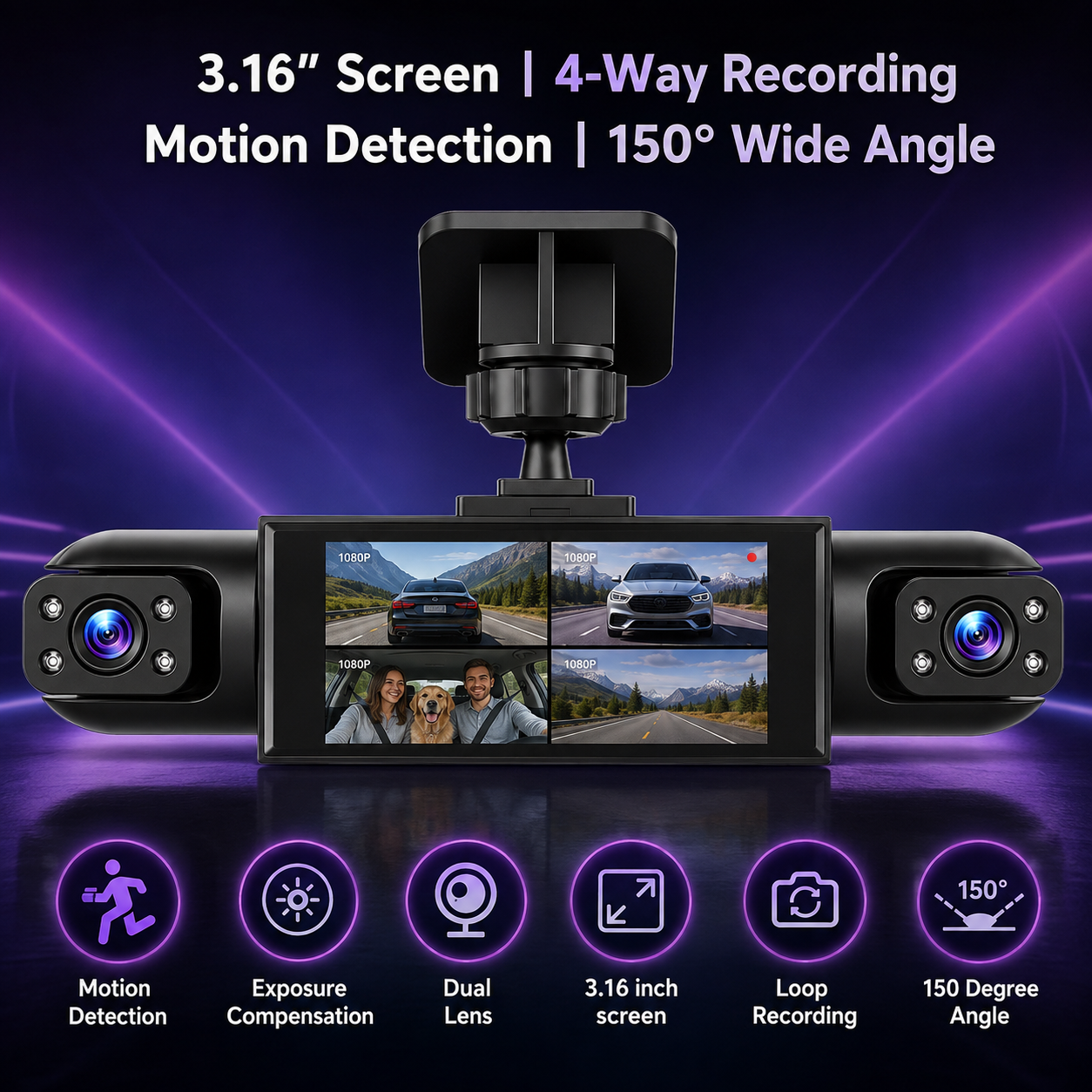 4-Camera 360° Dash Cam | Full-Time All-Round Witness Guards Your Car Day & Night