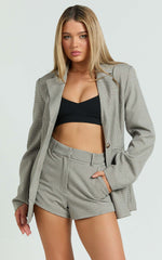 Angela Shorts - High Waist Micro Mini Shorts in Beige Check