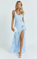 Aurora Maxi Dress - Floral Sequin Cowl Neck Dress in Baby Blue