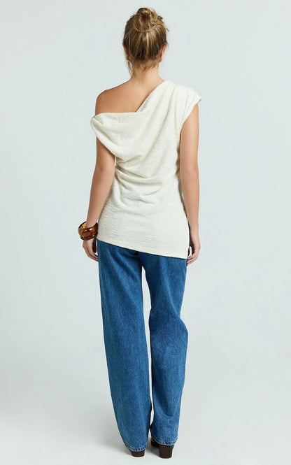 Anna Top - Knit Longline Off Shoulder Top in Cream