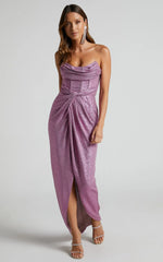 Adrie Midi Dress - Strapless Corset Bodice Dress in Pink