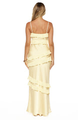 Audra Yellow Ruffle Satin Maxi Dress