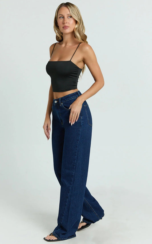 Abbie Jeans - Mid Rise Straight Leg Recycled Denim Jeans in Indigo Wash