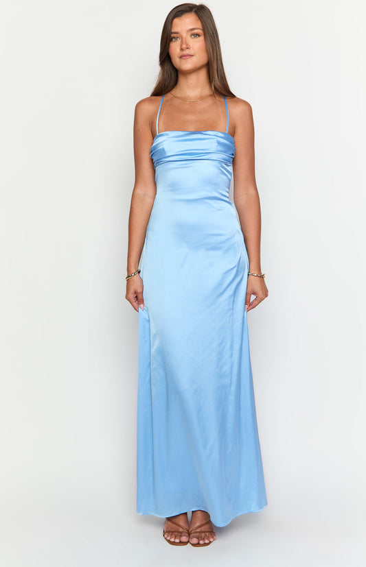 Blaise Blue Satin Maxi Dress