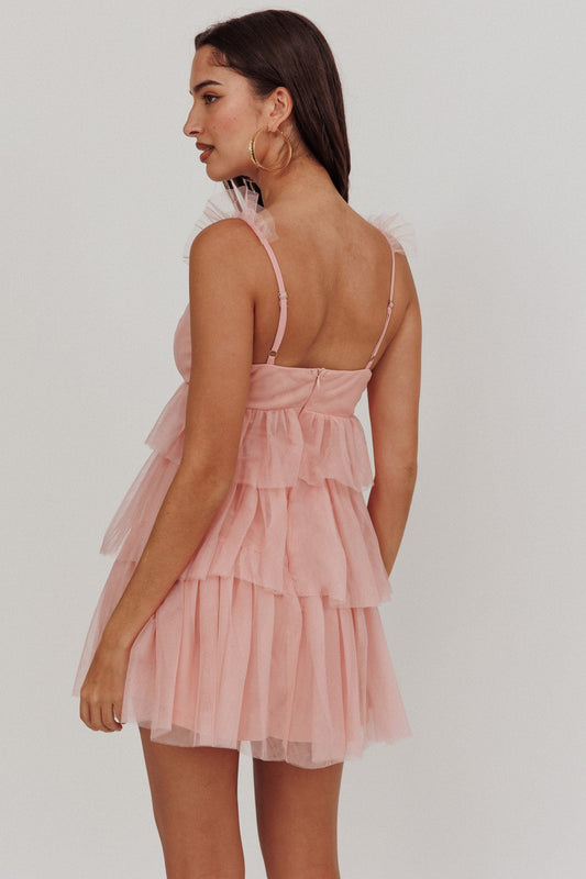 Sorbet Sky Tiered Tulle Mini Dress Pink