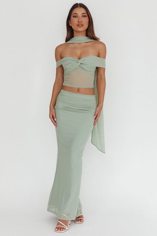All The Lights Off-Shoulder Crop Top Sage