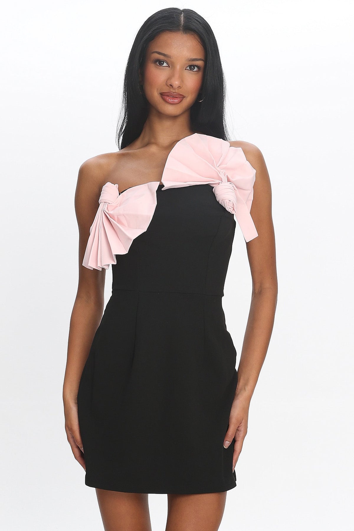 Viktoria Strapless Concertina Decoration Mini Dress Black