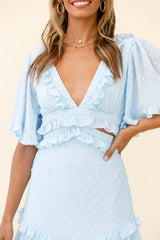 My Belle Cut-Out Detail Frill Accent Dress Baby Blue