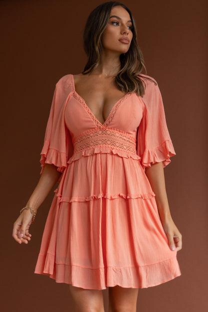 Desert Rose Bell Sleeve Mini Dress Blush