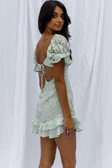 Georgia Peach Puff Sleeve Double Frill Hem Lace Dress Mint