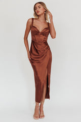 Whimsy Pleated Bust Midi Dress Chocolate