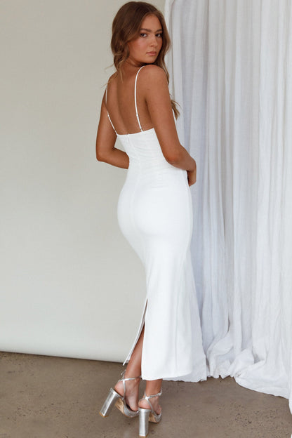 Esperance Diamante Trim Midi Dress White