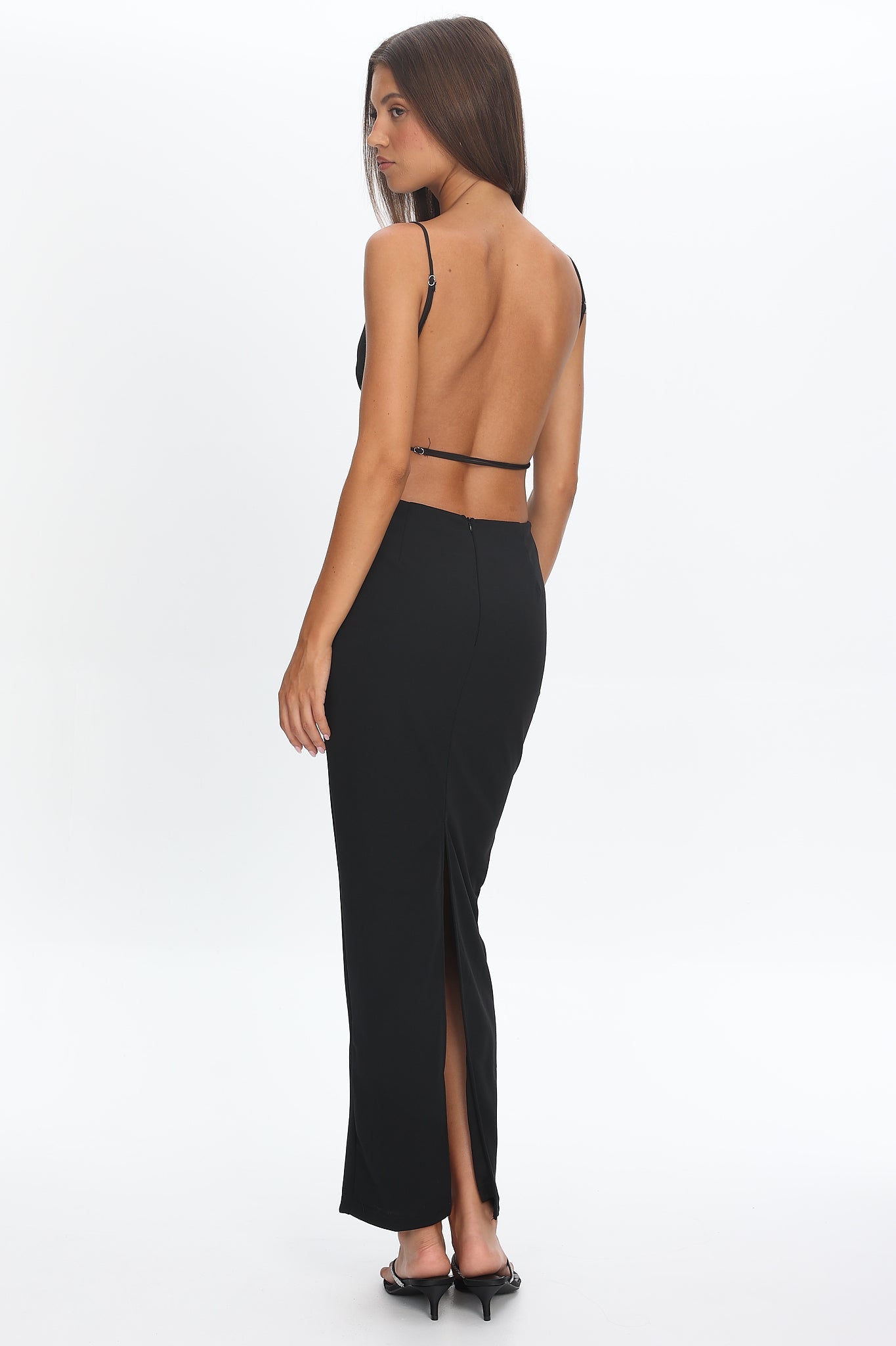Yindi Backless Boat Neck Maxi Dress Black
