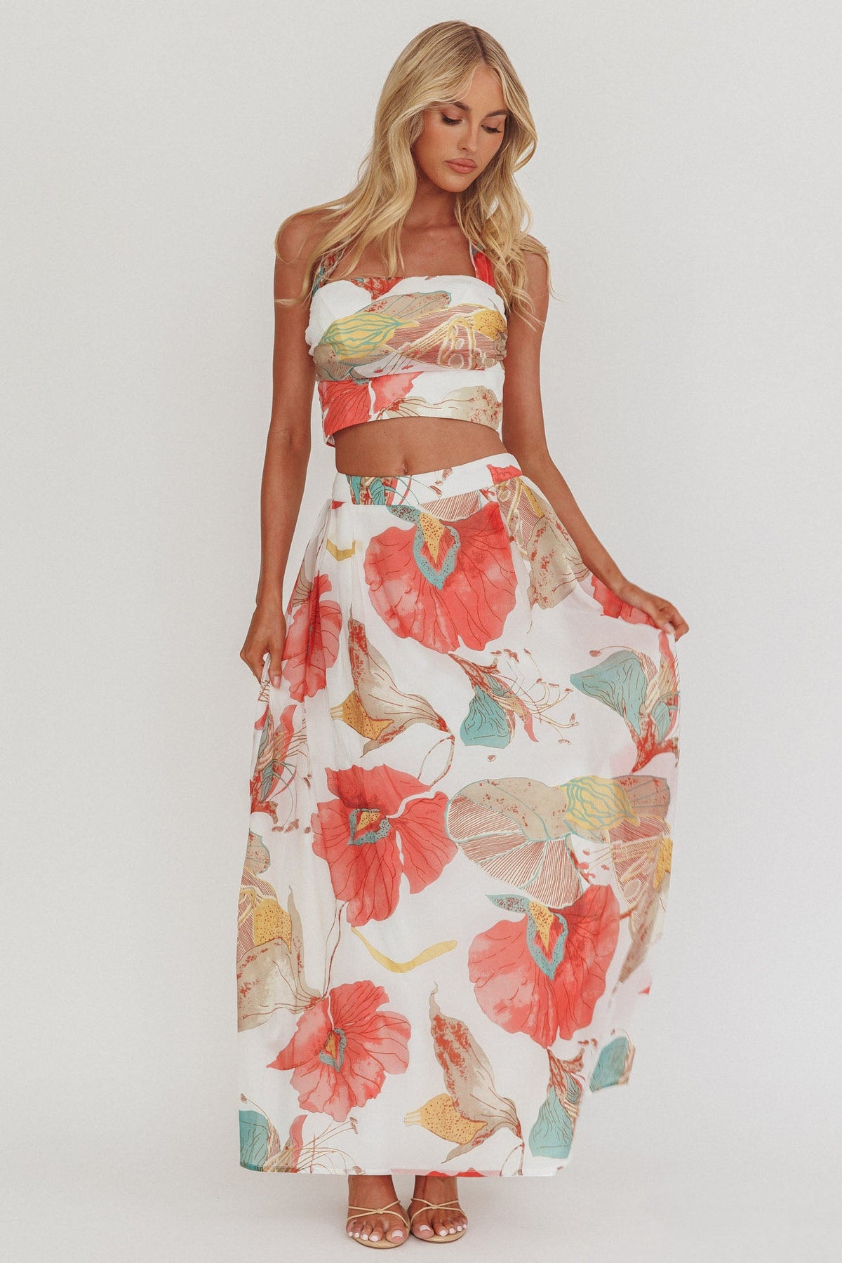 Simple Things A-Line Maxi Skirt Floral White