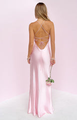 Chilli Pink Beaded Bust Satin Maxi Dress